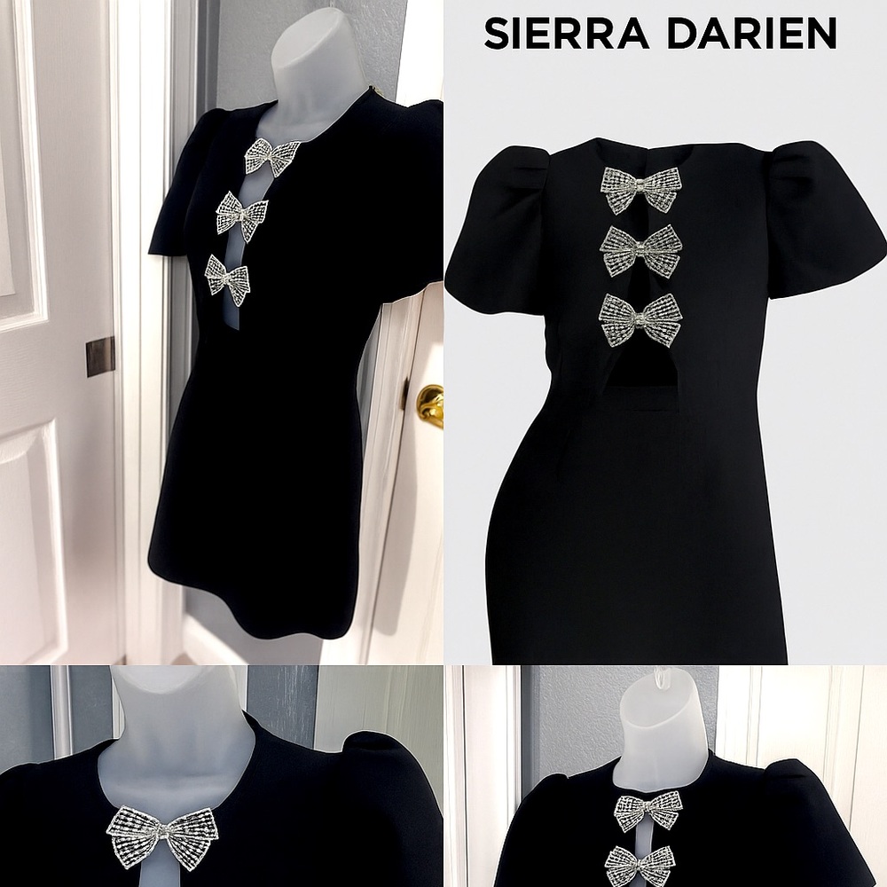 Sierra Darien Elegant Black Mini Dress with Lace Accents